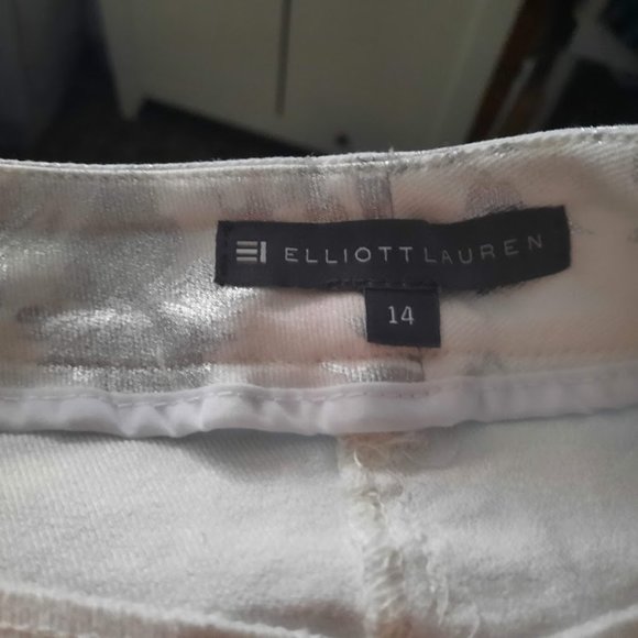 Elliott Lauren White & Silver Floral Print Crop Jeans NWT Sz 14 - Picture 6 of 6